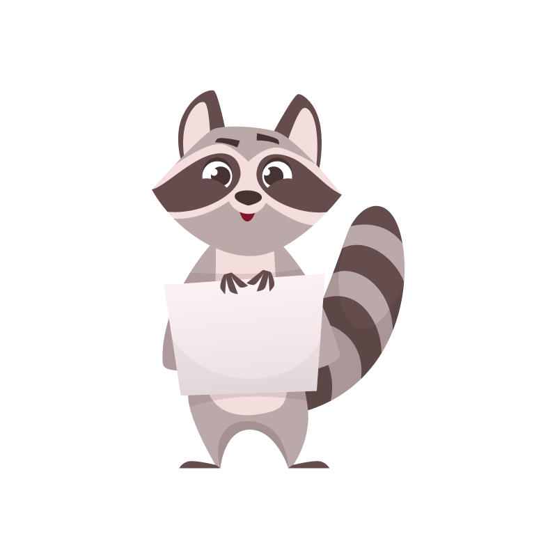 Rocket the raccoon holding a document board